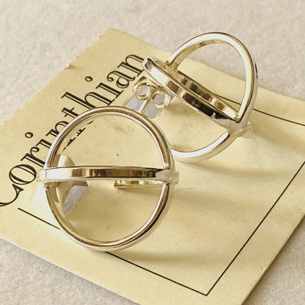 New CORINTHIAN Circle Shapes Sterling Silver 925 Pierced Earrings on Card